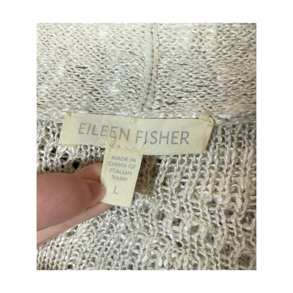 EILEEN FISHER Open Knit Sweater Cardigan Women L Linen Cover Up Flowy Luxury - Picture 9 of 10